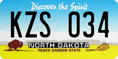 ND license plate KZS034