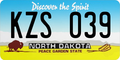 ND license plate KZS039