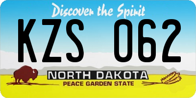 ND license plate KZS062