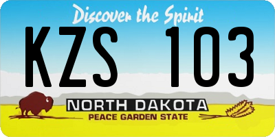 ND license plate KZS103