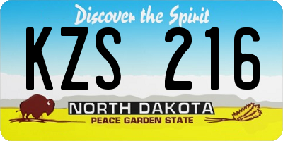 ND license plate KZS216