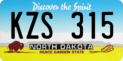ND license plate KZS315
