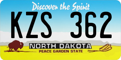 ND license plate KZS362