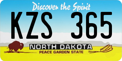 ND license plate KZS365