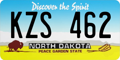 ND license plate KZS462