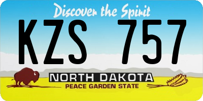 ND license plate KZS757