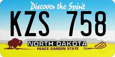 ND license plate KZS758