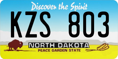 ND license plate KZS803