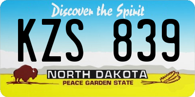 ND license plate KZS839