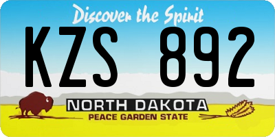 ND license plate KZS892