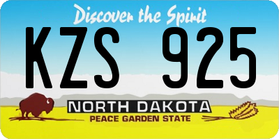 ND license plate KZS925