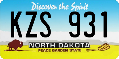 ND license plate KZS931