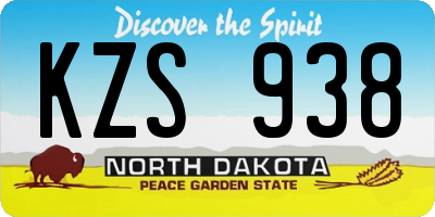 ND license plate KZS938
