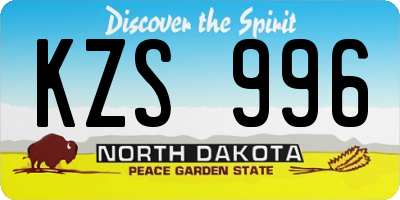 ND license plate KZS996