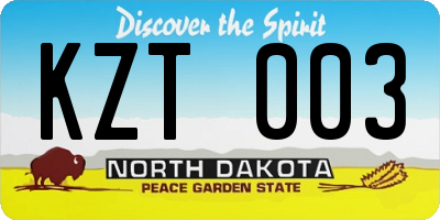 ND license plate KZT003