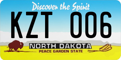ND license plate KZT006