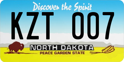 ND license plate KZT007