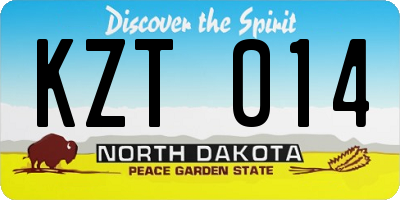 ND license plate KZT014