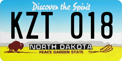 ND license plate KZT018