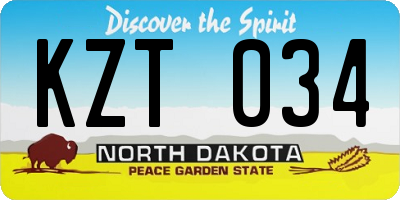 ND license plate KZT034