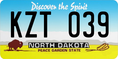 ND license plate KZT039