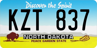 ND license plate KZT837