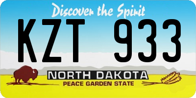 ND license plate KZT933