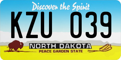 ND license plate KZU039