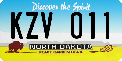 ND license plate KZV011