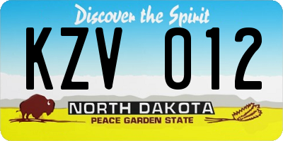 ND license plate KZV012