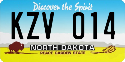 ND license plate KZV014