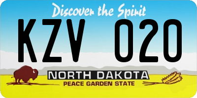 ND license plate KZV020