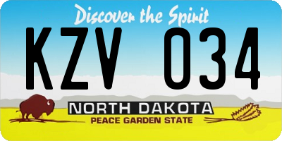 ND license plate KZV034