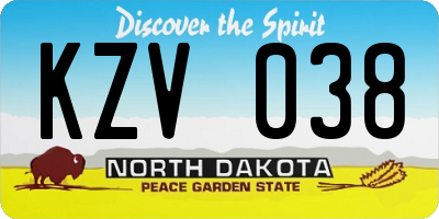 ND license plate KZV038