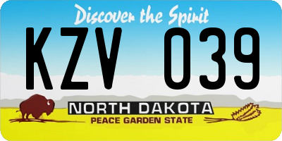 ND license plate KZV039