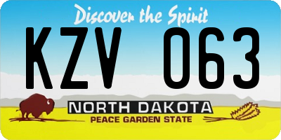 ND license plate KZV063