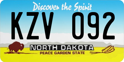 ND license plate KZV092