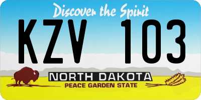 ND license plate KZV103