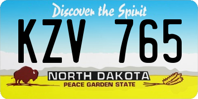 ND license plate KZV765