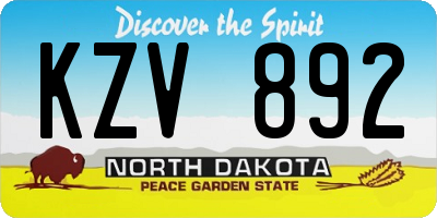 ND license plate KZV892