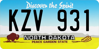 ND license plate KZV931