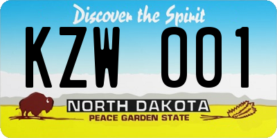 ND license plate KZW001