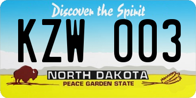 ND license plate KZW003