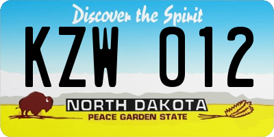 ND license plate KZW012