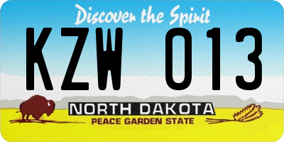 ND license plate KZW013