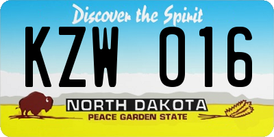 ND license plate KZW016