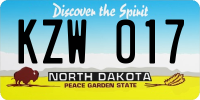 ND license plate KZW017