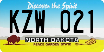 ND license plate KZW021