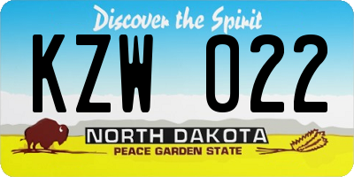 ND license plate KZW022