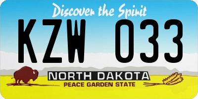 ND license plate KZW033